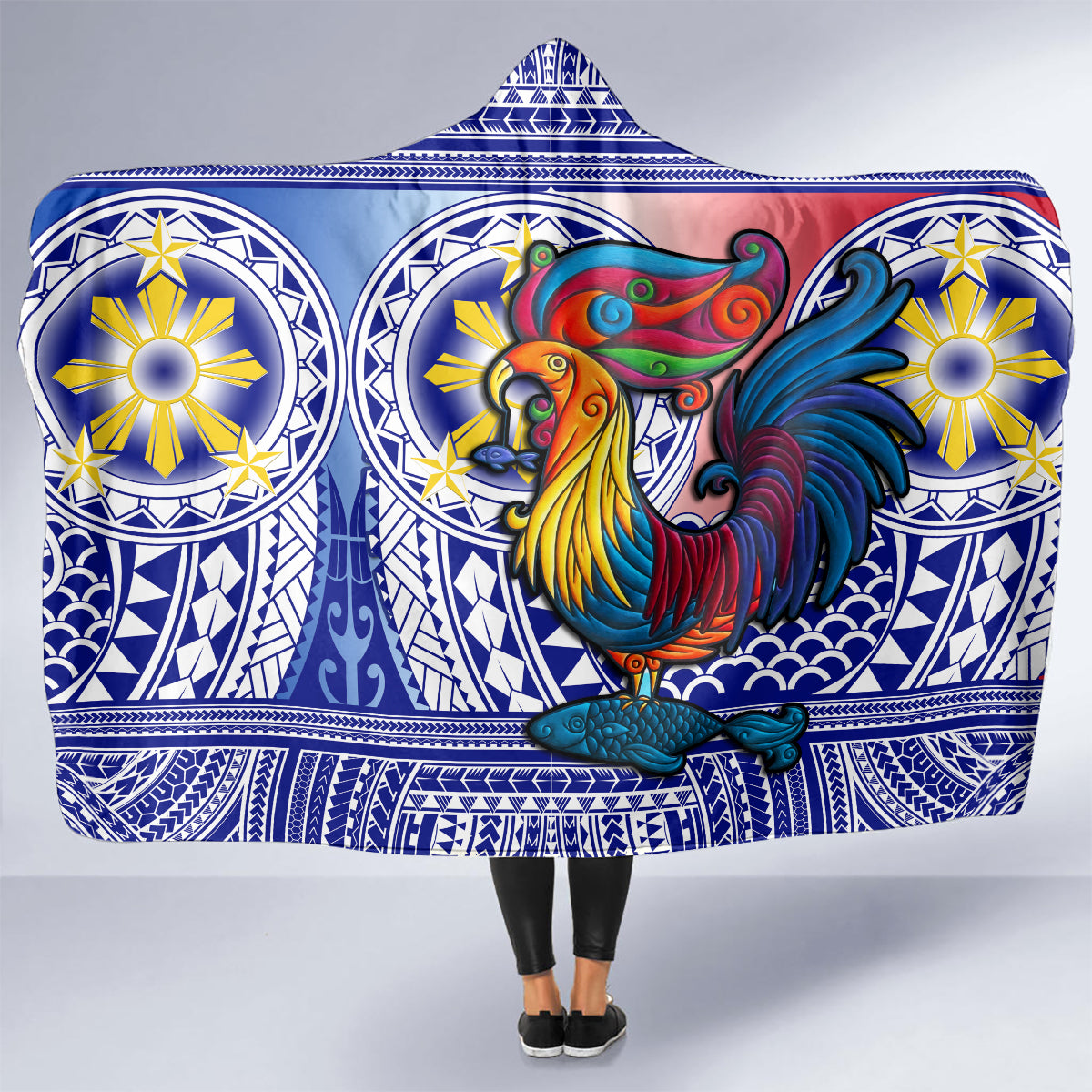personalised-philippines-hooded-blanket-filipino-sarimanok-with-polynesian-tattoo