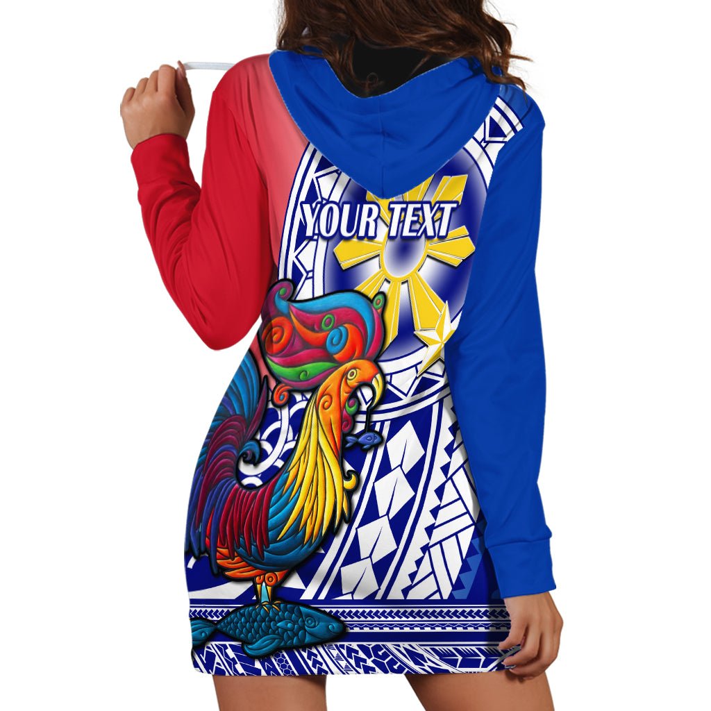 Personalised Philippines Hoodie Dress Filipino Sarimanok With Polynesian Tattoo - Wonder Print Shop