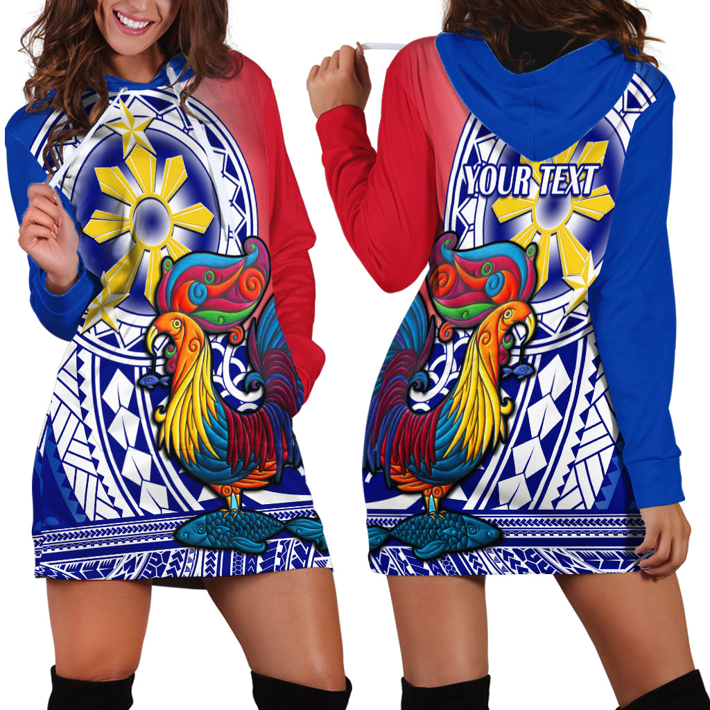 Personalised Philippines Hoodie Dress Filipino Sarimanok With Polynesian Tattoo - Wonder Print Shop
