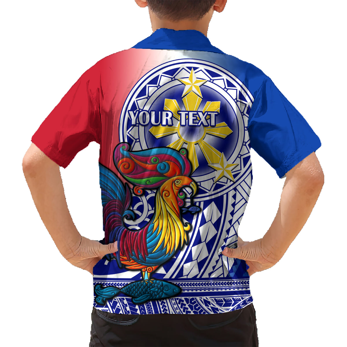 Personalised Philippines Kid Hawaiian Shirt Filipino Sarimanok With Polynesian Tattoo - Wonder Print Shop