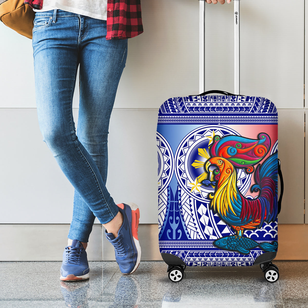 Personalised Philippines Luggage Cover Filipino Sarimanok With Polynesian Tattoo - Wonder Print Shop