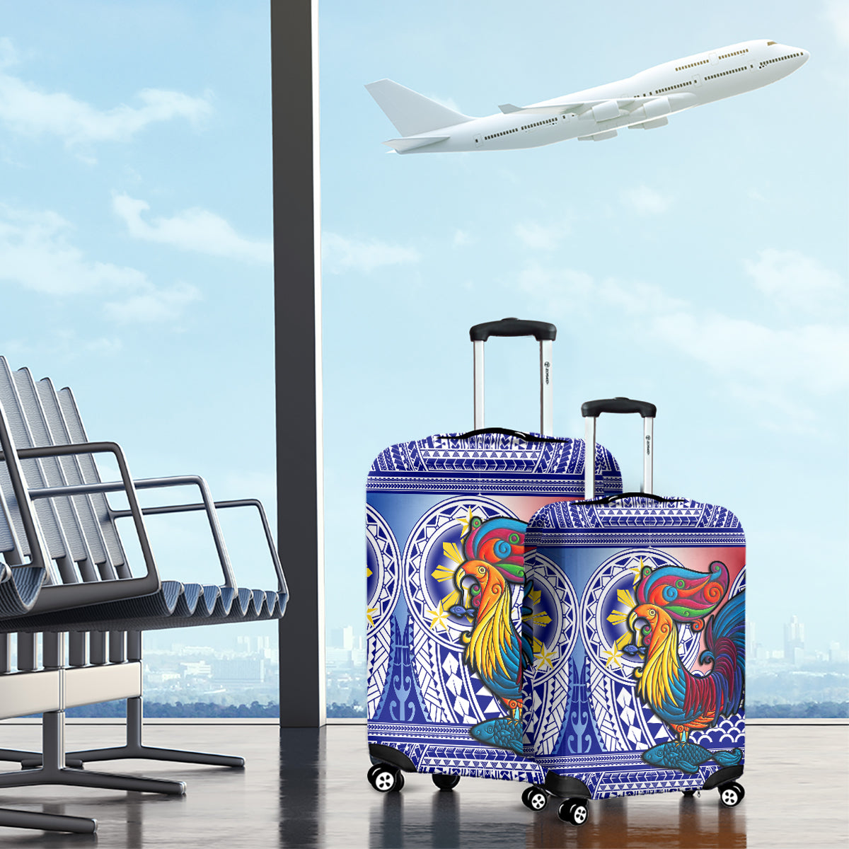 Personalised Philippines Luggage Cover Filipino Sarimanok With Polynesian Tattoo - Wonder Print Shop