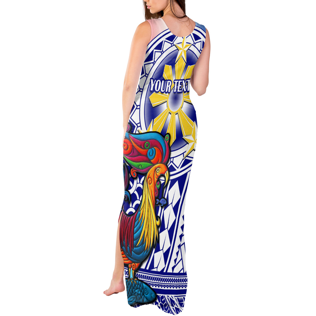 Personalised Philippines Tank Maxi Dress Filipino Sarimanok With Polynesian Tattoo - Wonder Print Shop