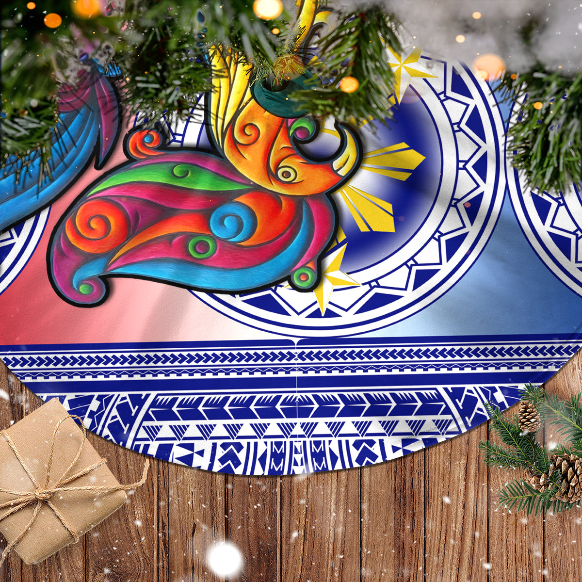 Personalised Philippines Tree Skirt Filipino Sarimanok With Polynesian Tattoo - Wonder Print Shop