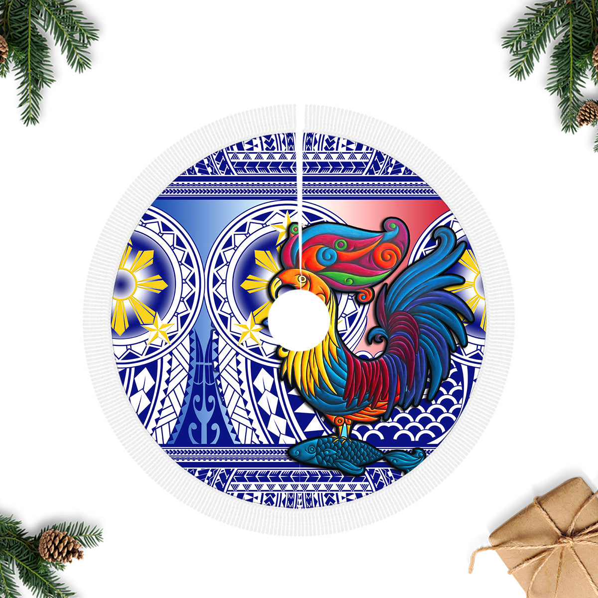 Personalised Philippines Tree Skirt Filipino Sarimanok With Polynesian Tattoo - Wonder Print Shop