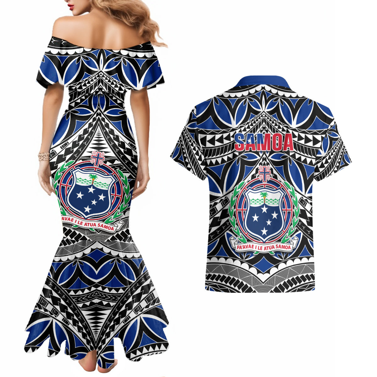 Samoa 685 Couples Matching Mermaid Dress and Hawaiian Shirt Samoan Coat Of Arms Simple Style - Wonder Print Shop
