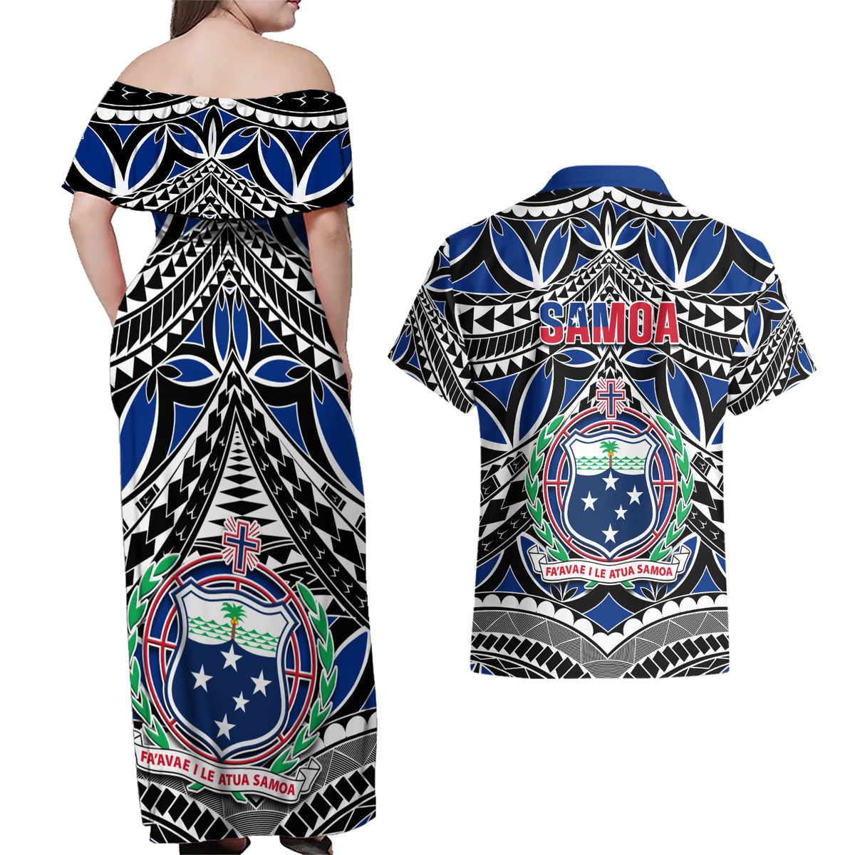 Samoa 685 Couples Matching Off Shoulder Maxi Dress and Hawaiian Shirt Samoan Coat Of Arms Simple Style - Wonder Print Shop