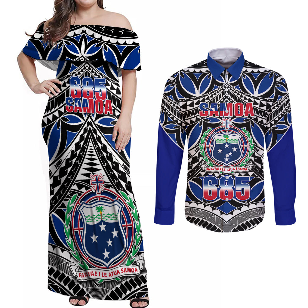 Samoa 685 Couples Matching Off Shoulder Maxi Dress and Long Sleeve Button Shirt Samoan Coat Of Arms Simple Style - Wonder Print Shop