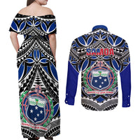 Samoa 685 Couples Matching Off Shoulder Maxi Dress and Long Sleeve Button Shirt Samoan Coat Of Arms Simple Style - Wonder Print Shop