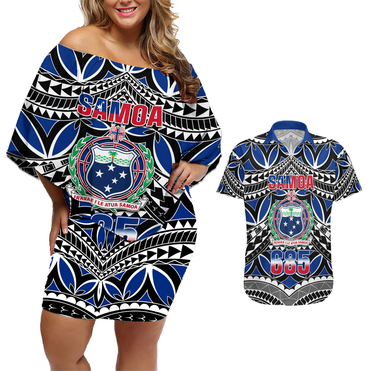 Samoa 685 Couples Matching Off Shoulder Short Dress and Hawaiian Shirt Samoan Coat Of Arms Simple Style - Wonder Print Shop