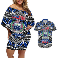 Samoa 685 Couples Matching Off Shoulder Short Dress and Hawaiian Shirt Samoan Coat Of Arms Simple Style - Wonder Print Shop