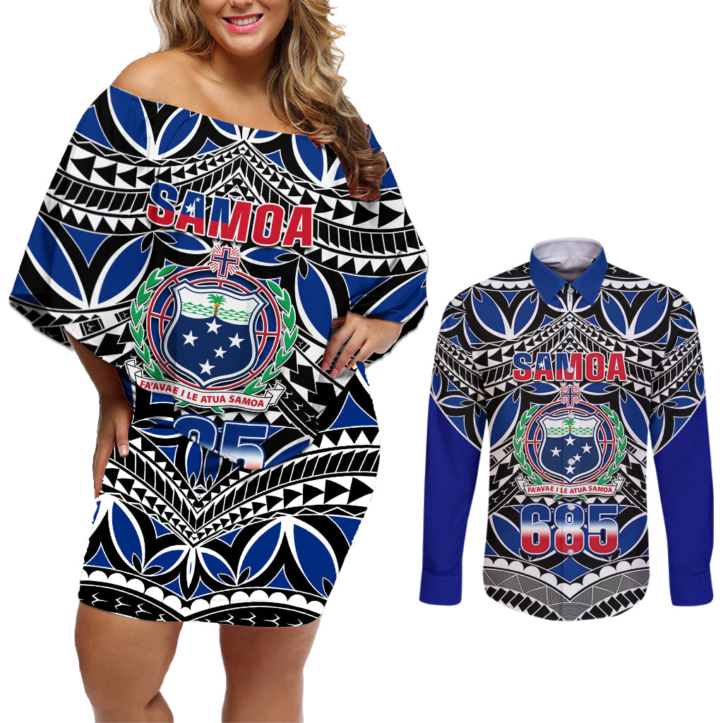 Samoa 685 Couples Matching Off Shoulder Short Dress and Long Sleeve Button Shirt Samoan Coat Of Arms Simple Style - Wonder Print Shop