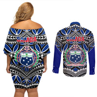 Samoa 685 Couples Matching Off Shoulder Short Dress and Long Sleeve Button Shirt Samoan Coat Of Arms Simple Style - Wonder Print Shop