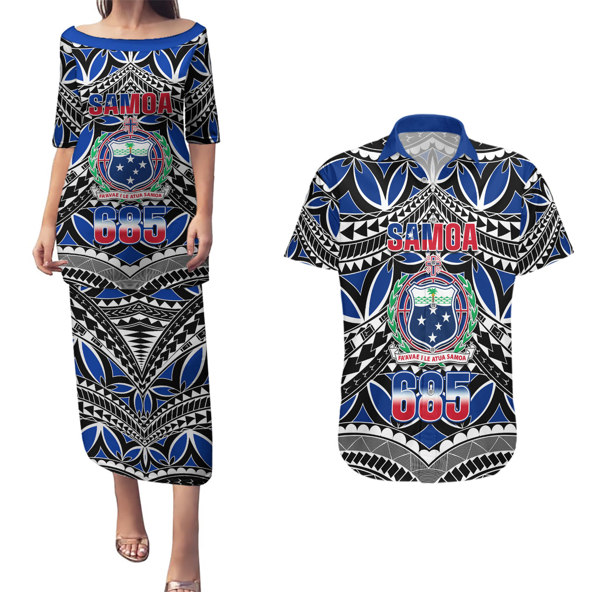 Samoa 685 Couples Matching Puletasi Dress and Hawaiian Shirt Samoan Coat Of Arms Simple Style - Wonder Print Shop