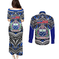 Samoa 685 Couples Matching Puletasi Dress and Long Sleeve Button Shirt Samoan Coat Of Arms Simple Style - Wonder Print Shop