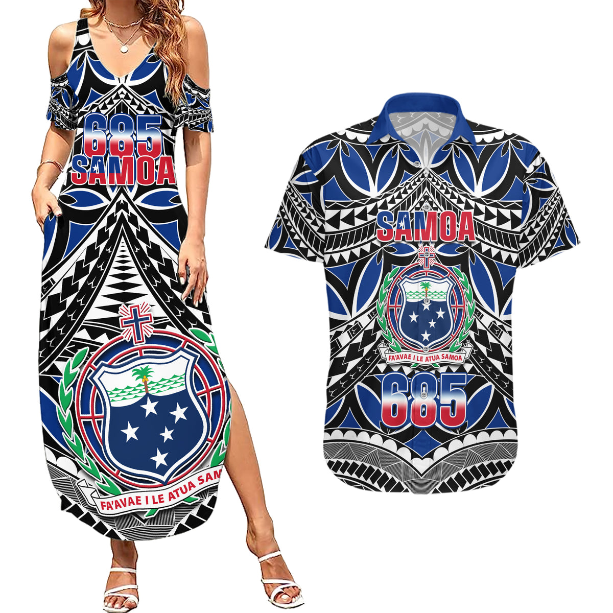 Samoa 685 Couples Matching Summer Maxi Dress and Hawaiian Shirt Samoan Coat Of Arms Simple Style - Wonder Print Shop