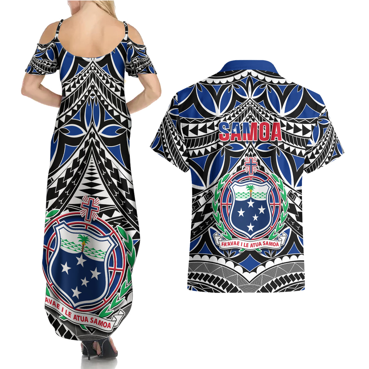 Samoa 685 Couples Matching Summer Maxi Dress and Hawaiian Shirt Samoan Coat Of Arms Simple Style - Wonder Print Shop