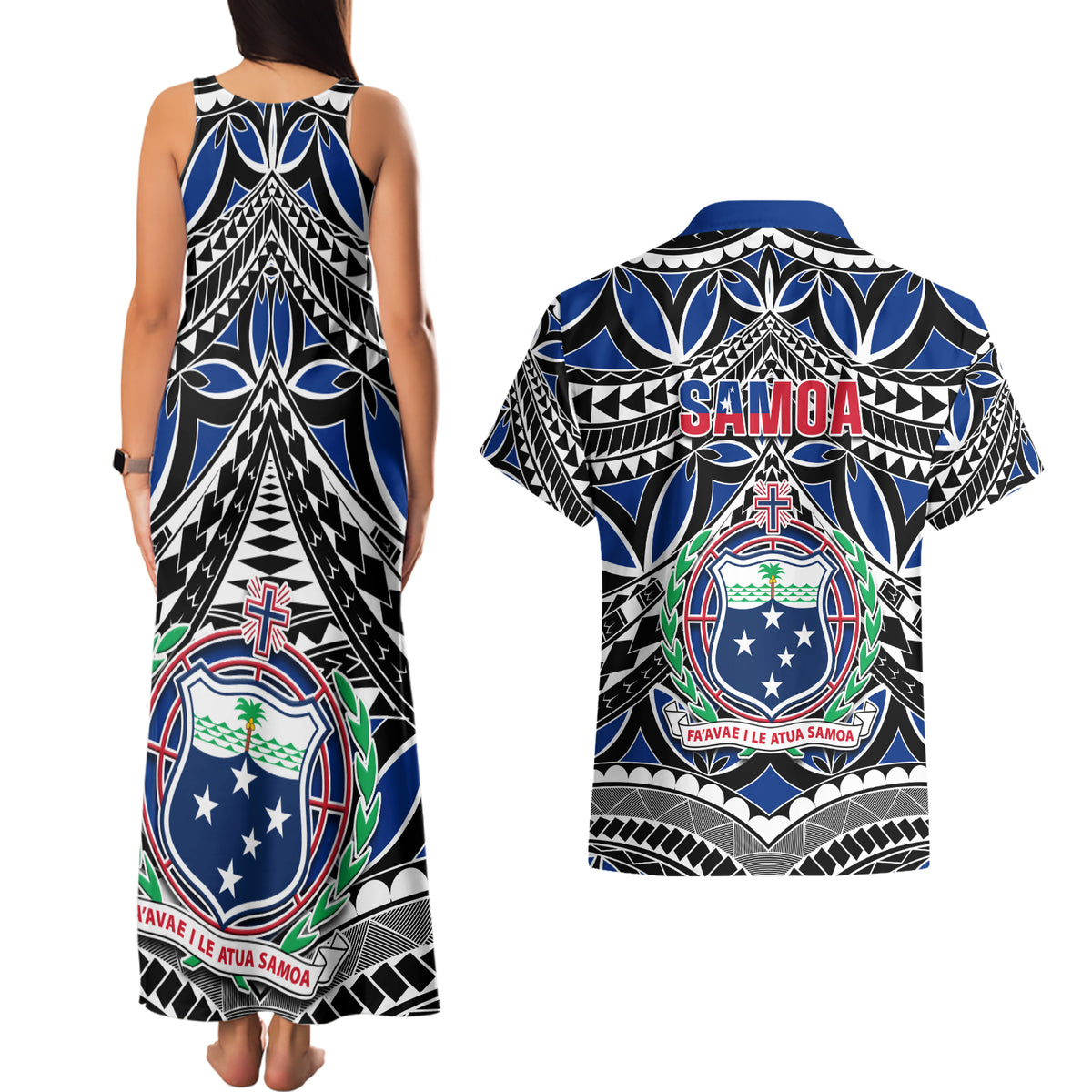 Samoa 685 Couples Matching Tank Maxi Dress and Hawaiian Shirt Samoan Coat Of Arms Simple Style - Wonder Print Shop