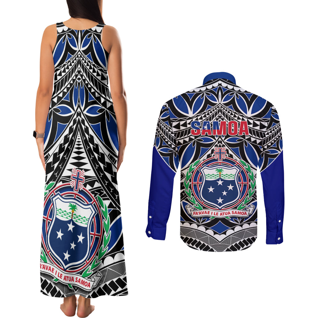 Samoa 685 Couples Matching Tank Maxi Dress and Long Sleeve Button Shirt Samoan Coat Of Arms Simple Style - Wonder Print Shop