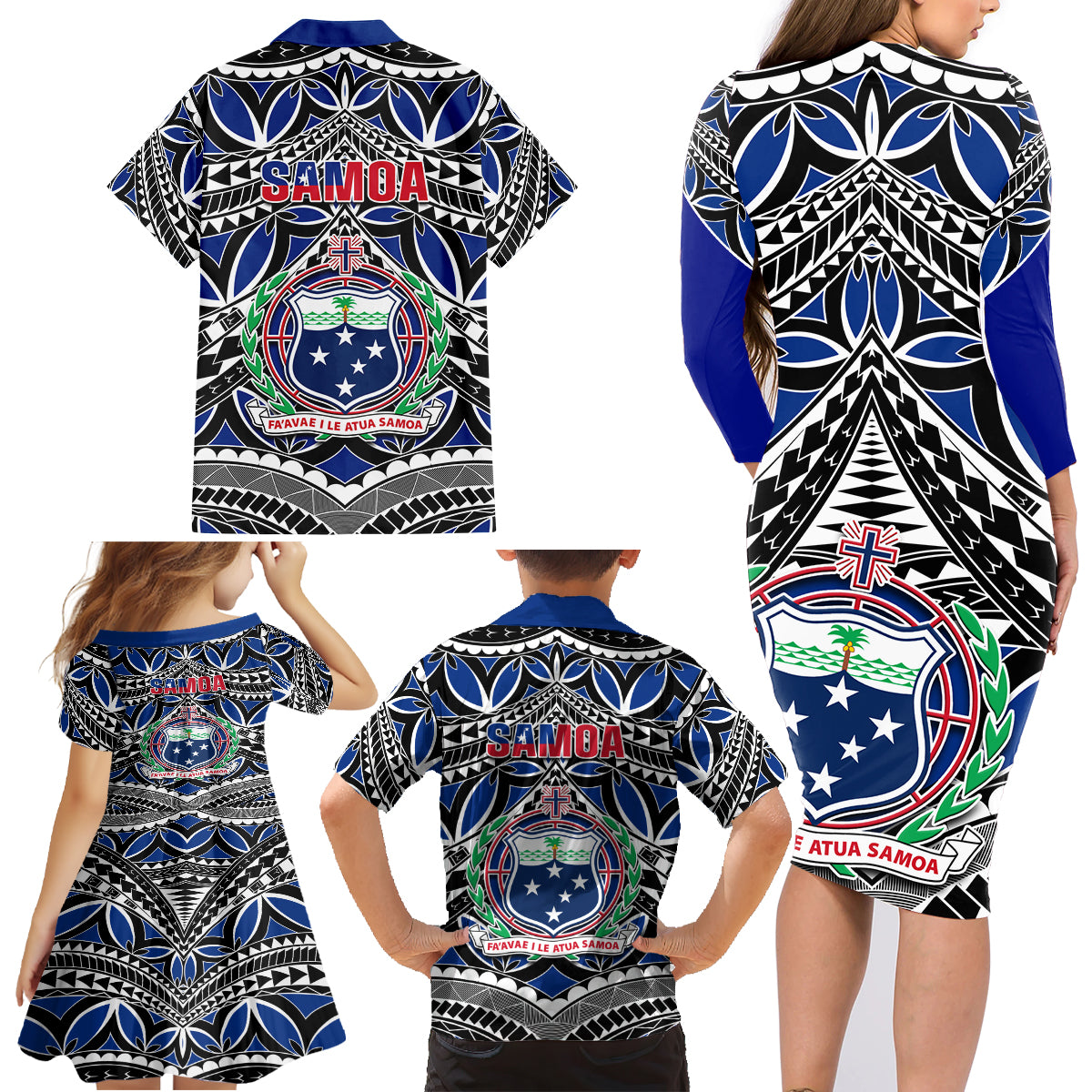 Samoa 685 Family Matching Long Sleeve Bodycon Dress and Hawaiian Shirt Samoan Coat Of Arms Simple Style - Wonder Print Shop