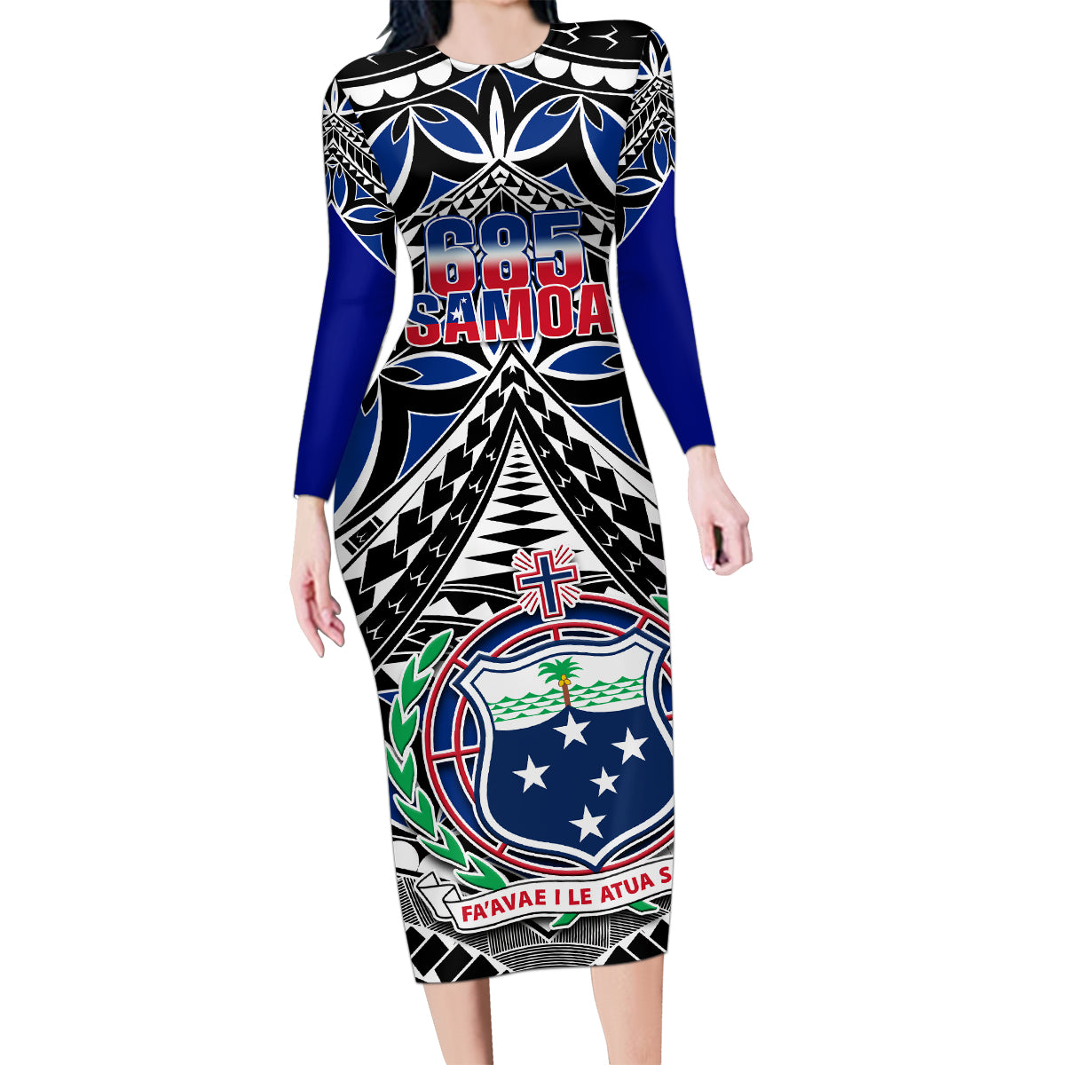 Samoa 685 Family Matching Long Sleeve Bodycon Dress and Hawaiian Shirt Samoan Coat Of Arms Simple Style - Wonder Print Shop