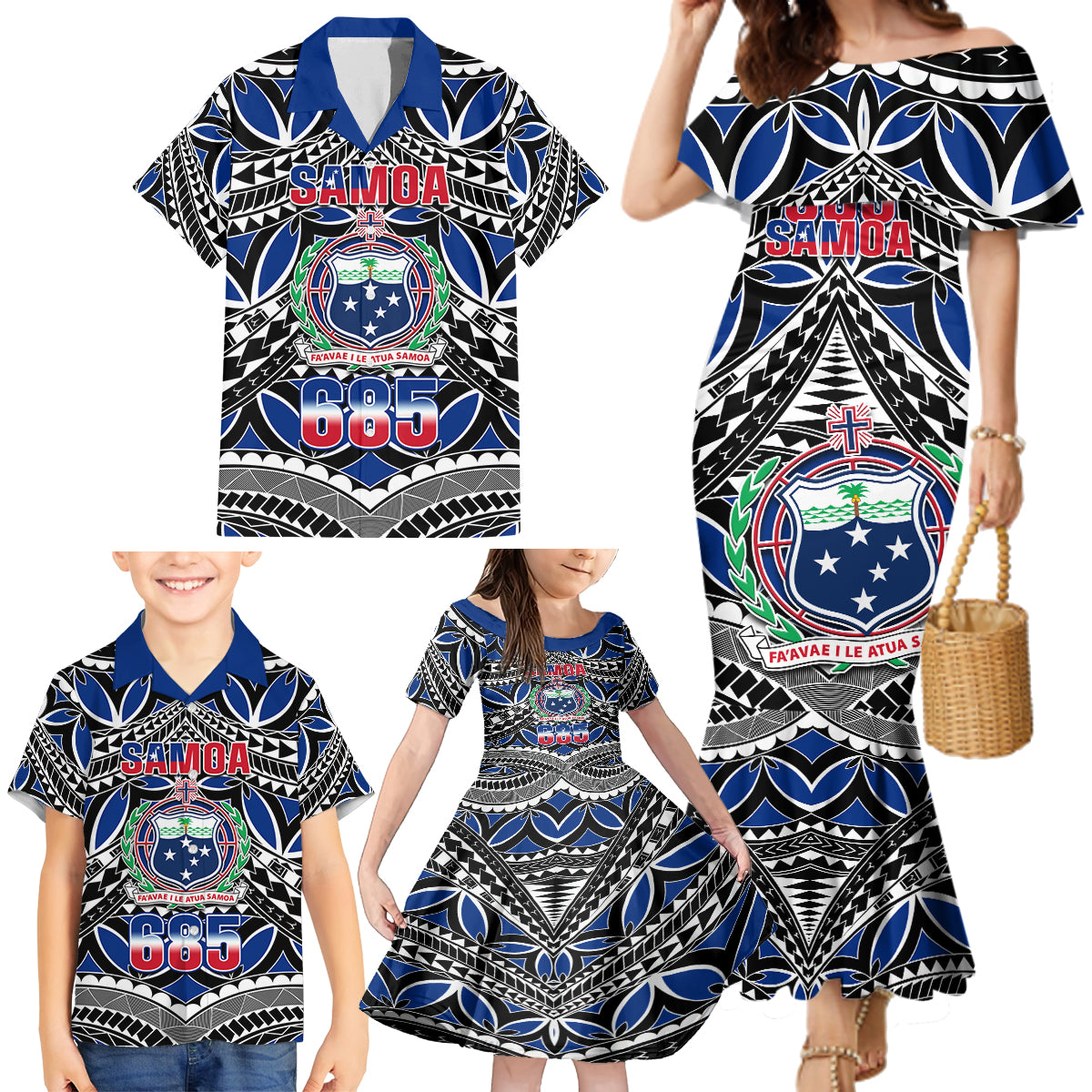 Samoa 685 Family Matching Mermaid Dress and Hawaiian Shirt Samoan Coat Of Arms Simple Style - Wonder Print Shop