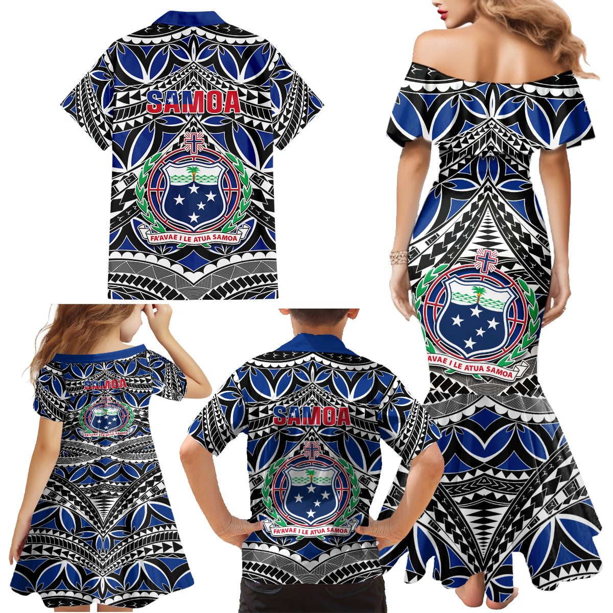Samoa 685 Family Matching Mermaid Dress and Hawaiian Shirt Samoan Coat Of Arms Simple Style - Wonder Print Shop