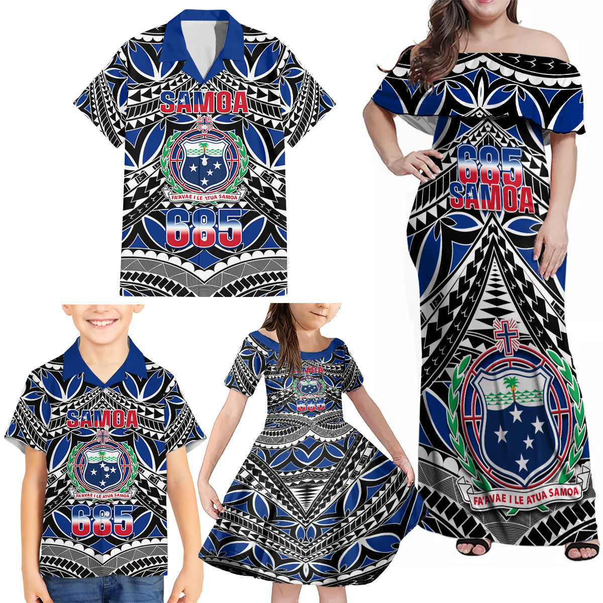 Samoa 685 Family Matching Off Shoulder Maxi Dress and Hawaiian Shirt Samoan Coat Of Arms Simple Style - Wonder Print Shop