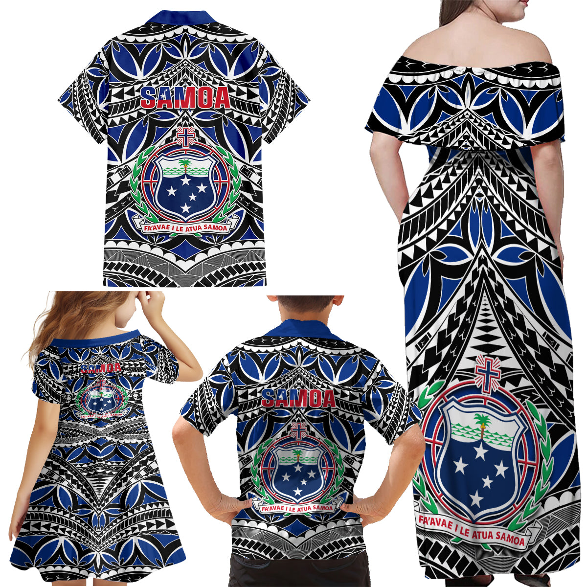 Samoa 685 Family Matching Off Shoulder Maxi Dress and Hawaiian Shirt Samoan Coat Of Arms Simple Style - Wonder Print Shop