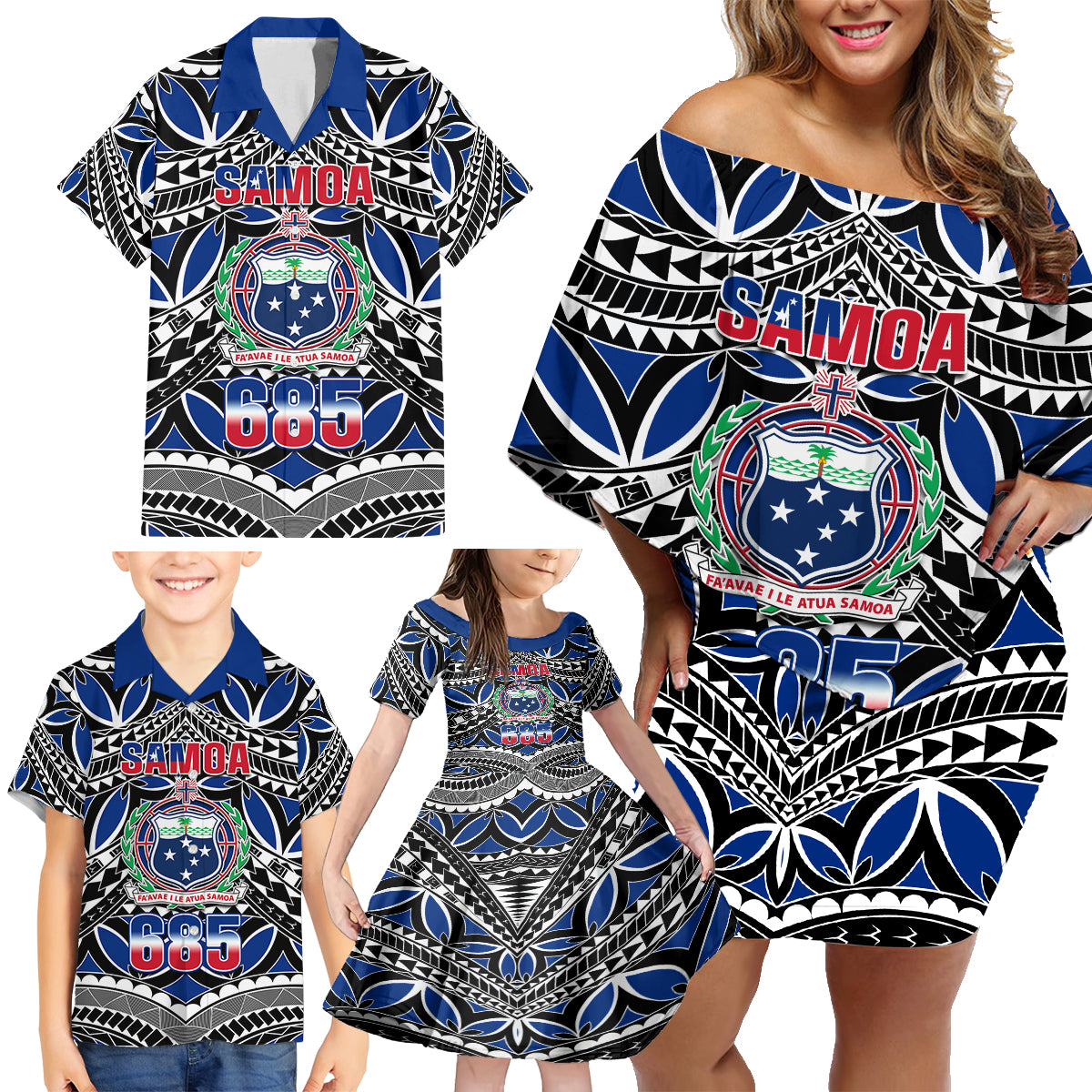 Samoa 685 Family Matching Off Shoulder Short Dress and Hawaiian Shirt Samoan Coat Of Arms Simple Style - Wonder Print Shop