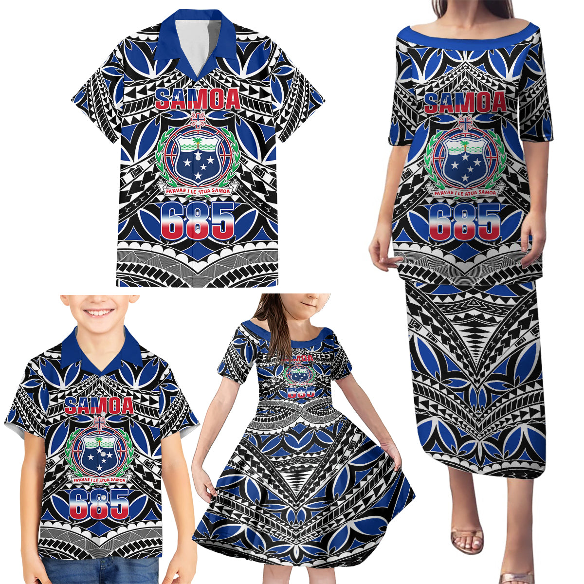 Samoa 685 Family Matching Puletasi Dress and Hawaiian Shirt Samoan Coat Of Arms Simple Style - Wonder Print Shop