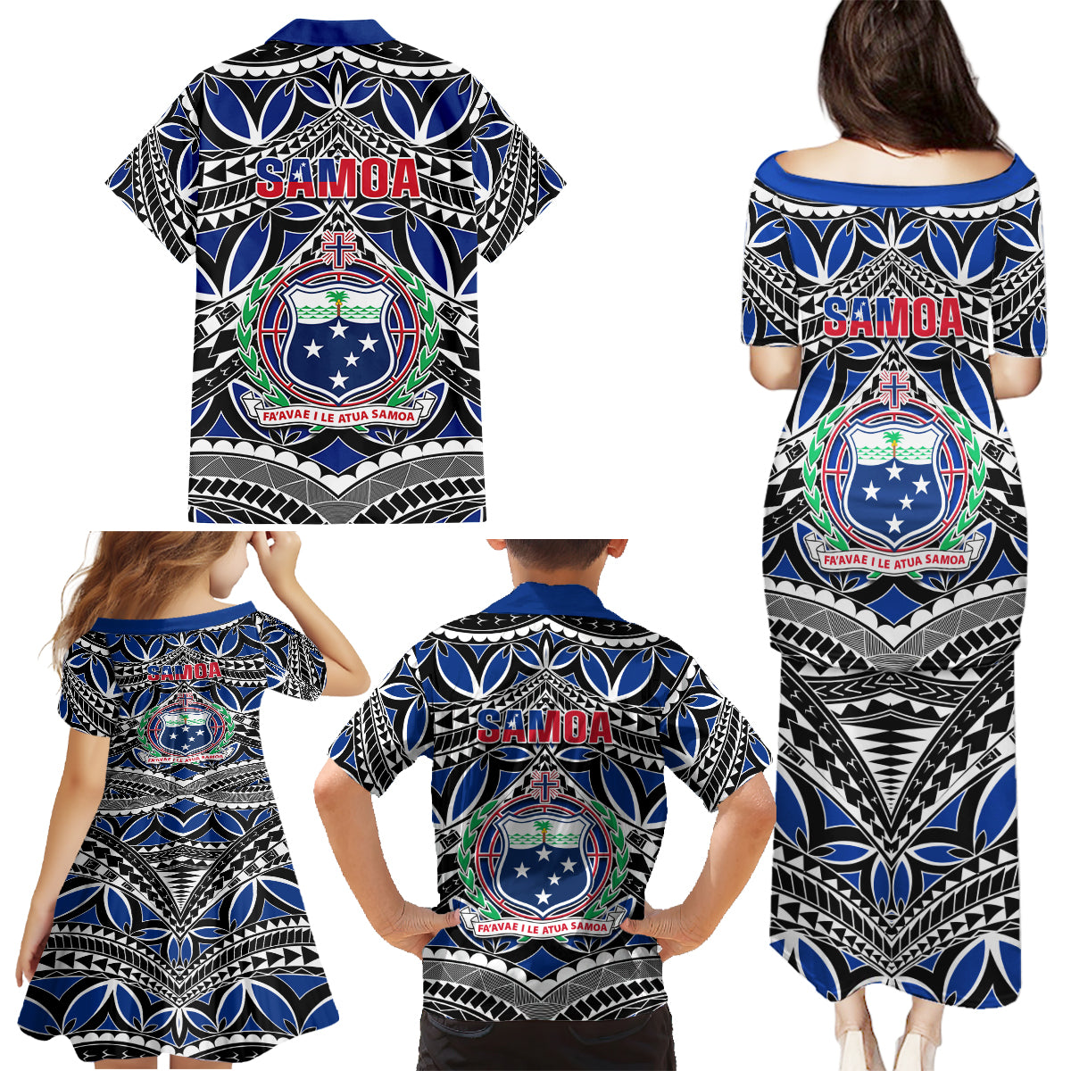 Samoa 685 Family Matching Puletasi Dress and Hawaiian Shirt Samoan Coat Of Arms Simple Style - Wonder Print Shop