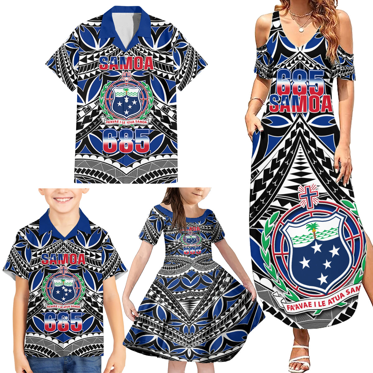 Samoa 685 Family Matching Summer Maxi Dress and Hawaiian Shirt Samoan Coat Of Arms Simple Style - Wonder Print Shop