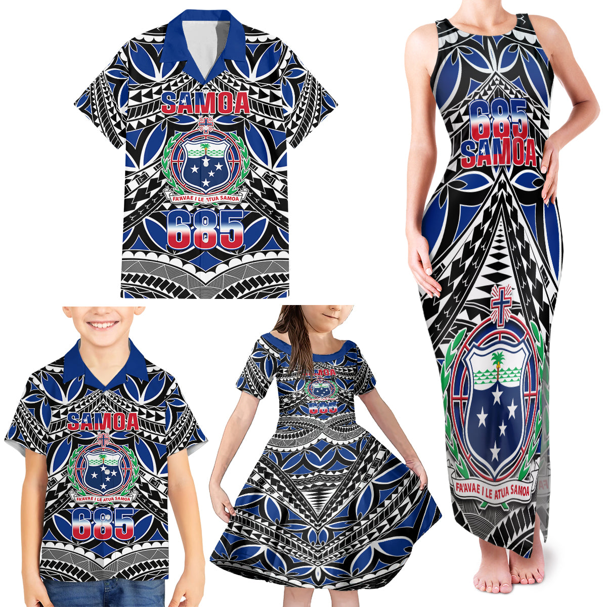 Samoa 685 Family Matching Tank Maxi Dress and Hawaiian Shirt Samoan Coat Of Arms Simple Style - Wonder Print Shop