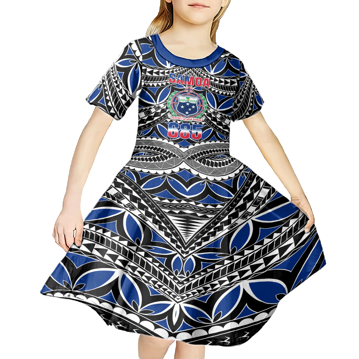 Samoa 685 Kid Short Sleeve Dress Samoan Coat Of Arms Simple Style - Wonder Print Shop