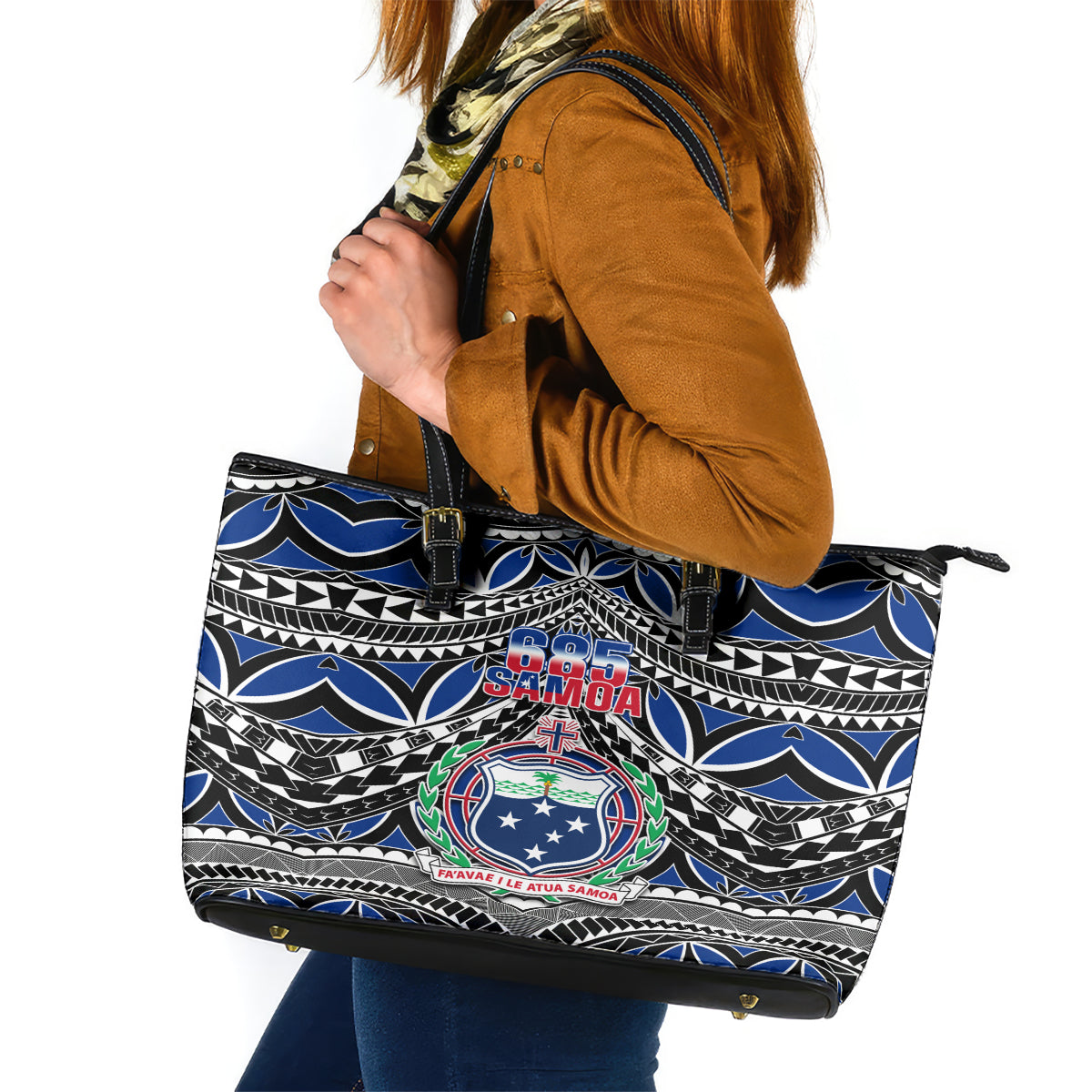 Samoa 685 Leather Tote Bag Samoan Coat Of Arms Simple Style - Wonder Print Shop