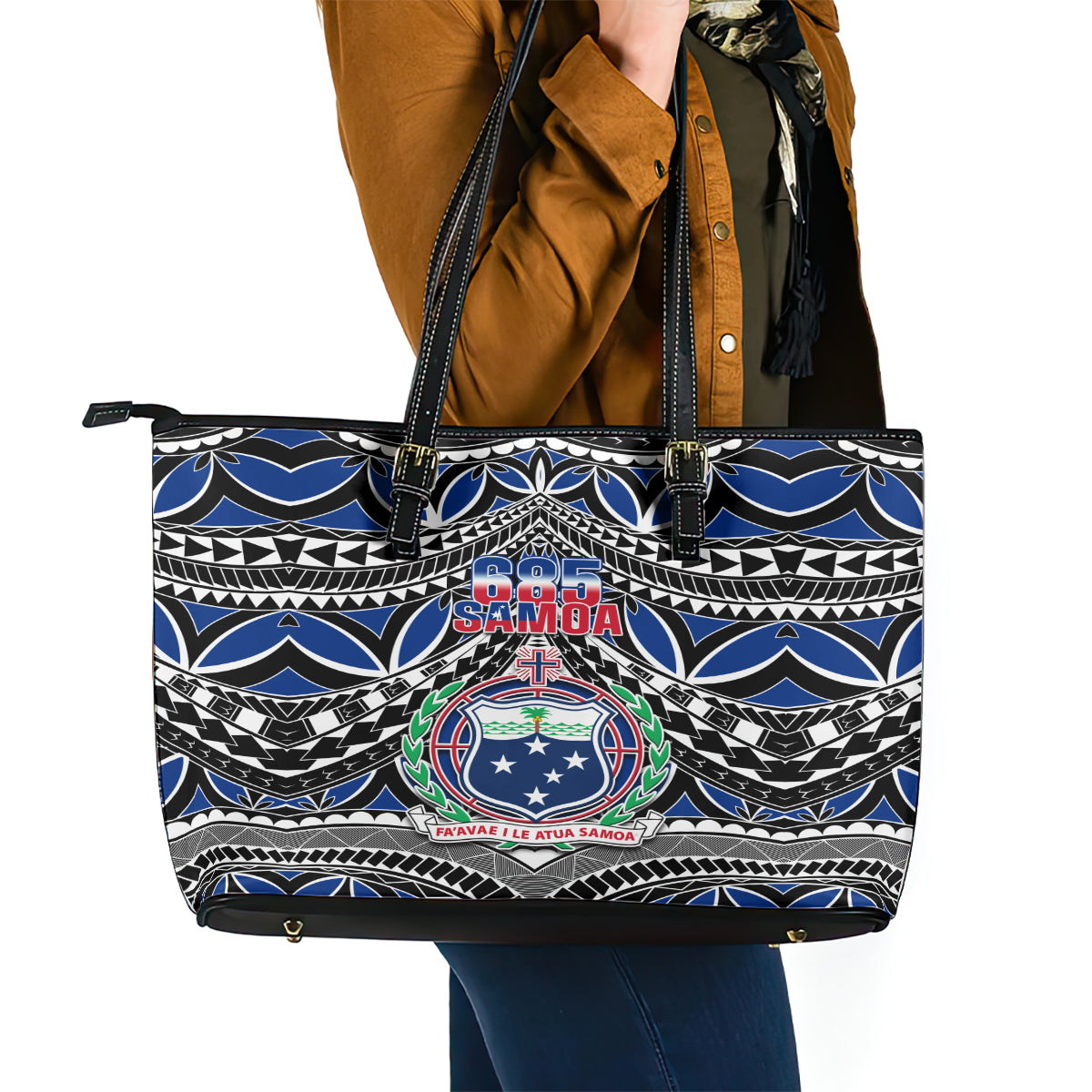 Samoa 685 Leather Tote Bag Samoan Coat Of Arms Simple Style - Wonder Print Shop