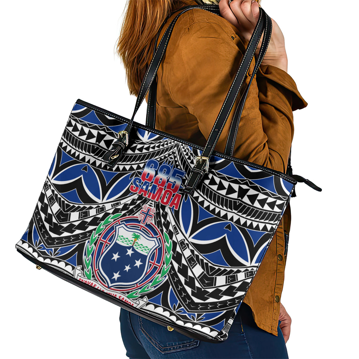 Samoa 685 Leather Tote Bag Samoan Coat Of Arms Simple Style - Wonder Print Shop
