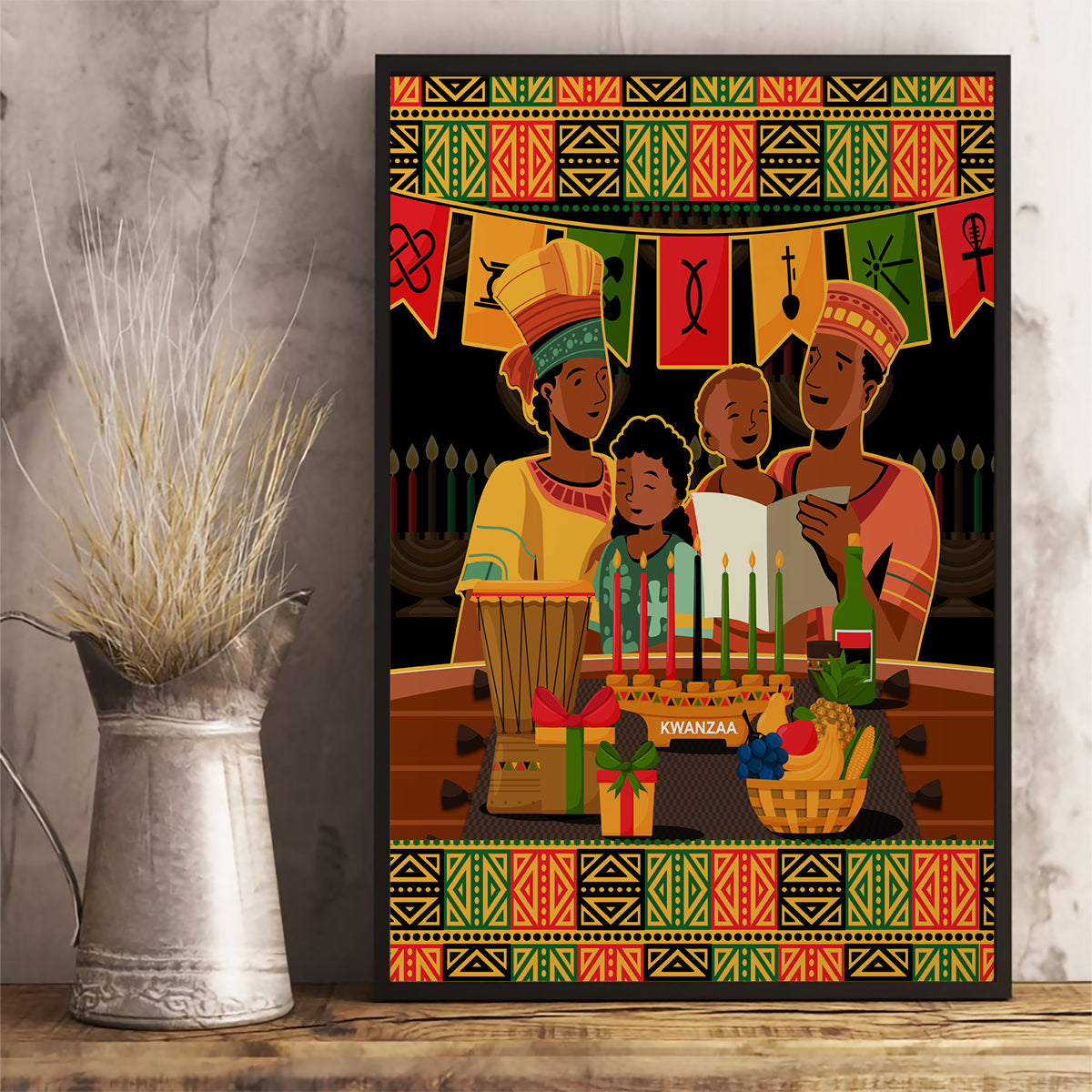 Happy Kwanzaa Canvas Wall Art African-American Culture Celebration - Wonder Print Shop