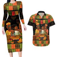 Happy Kwanzaa Couples Matching Long Sleeve Bodycon Dress and Hawaiian Shirt African-American Culture Celebration - Wonder Print Shop