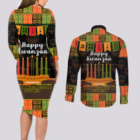 Happy Kwanzaa Couples Matching Long Sleeve Bodycon Dress and Long Sleeve Button Shirt African-American Culture Celebration - Wonder Print Shop