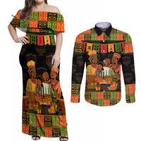 Happy Kwanzaa  Couples Matching Off Shoulder Maxi Dress and Long Sleeve Button Shirt African-American Culture Celebration - Wonder Print Shop