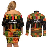 Happy Kwanzaa Couples Matching Off Shoulder Short Dress and Long Sleeve Button Shirt African-American Culture Celebration - Wonder Print Shop