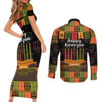 Happy Kwanzaa Couples Matching Short Sleeve Bodycon Dress and Long Sleeve Button Shirt African-American Culture Celebration - Wonder Print Shop