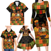 Happy Kwanzaa Family Matching Long Sleeve Bodycon Dress and Hawaiian Shirt African-American Culture Celebration - Wonder Print Shop