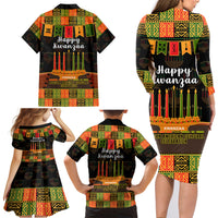Happy Kwanzaa Family Matching Long Sleeve Bodycon Dress and Hawaiian Shirt African-American Culture Celebration - Wonder Print Shop