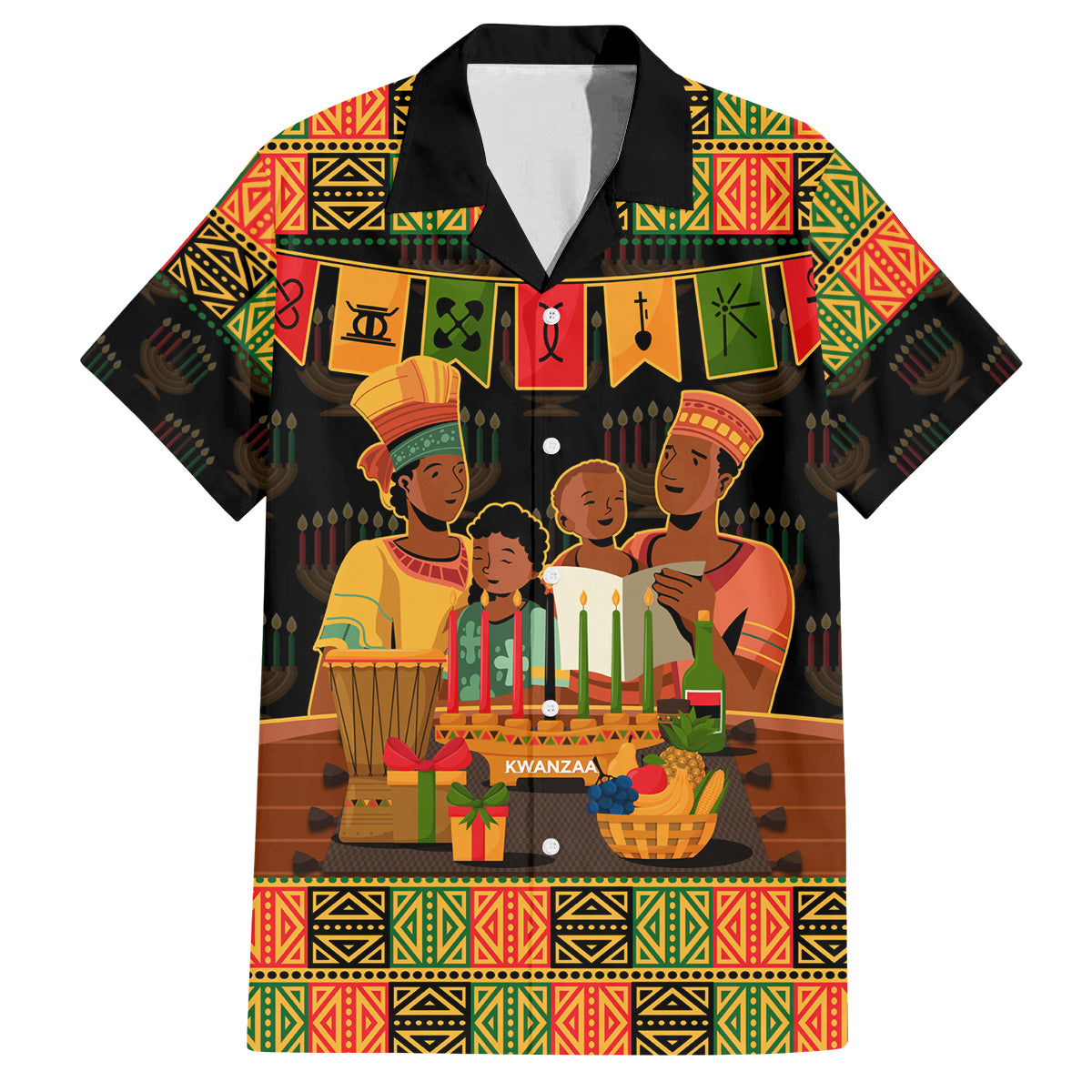 Happy Kwanzaa Family Matching Long Sleeve Bodycon Dress and Hawaiian Shirt African-American Culture Celebration - Wonder Print Shop