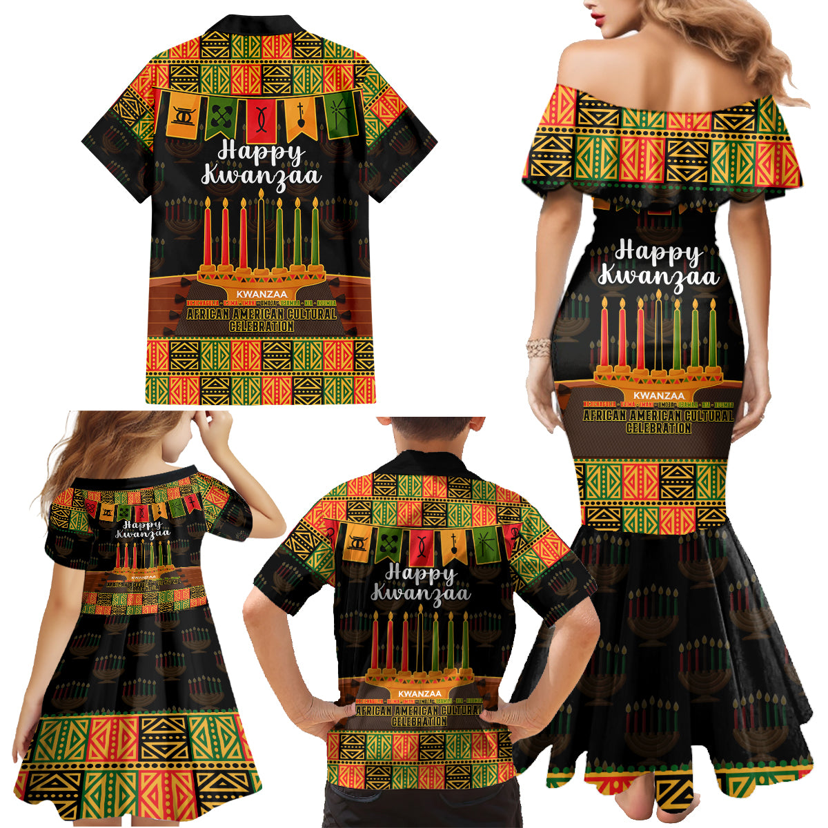 Happy Kwanzaa Family Matching Mermaid Dress and Hawaiian Shirt African-American Culture Celebration - Wonder Print Shop
