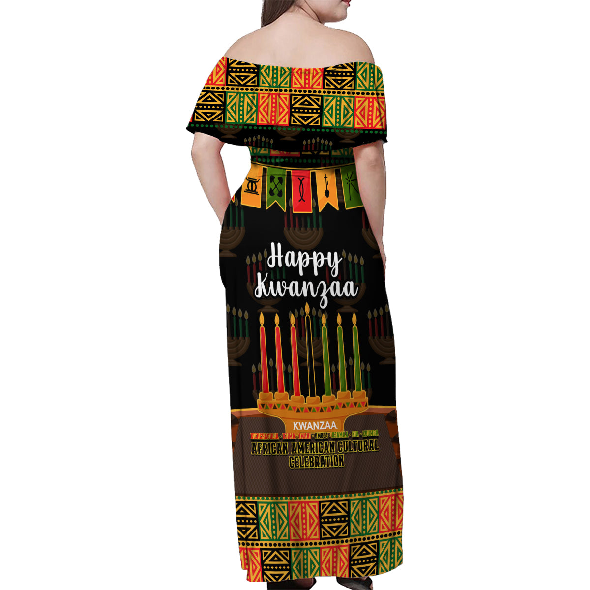 Happy Kwanzaa Family Matching Off Shoulder Maxi Dress and Hawaiian Shirt African-American Culture Celebration - Wonder Print Shop