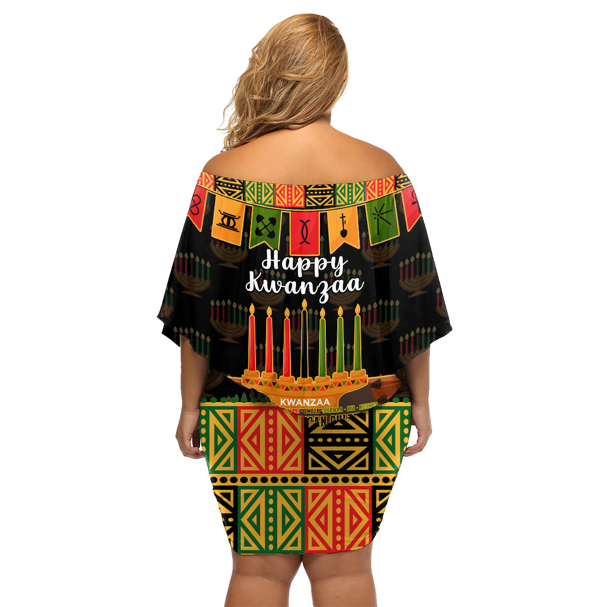 Happy Kwanzaa Family Matching Off Shoulder Short Dress and Hawaiian Shirt African-American Culture Celebration - Wonder Print Shop